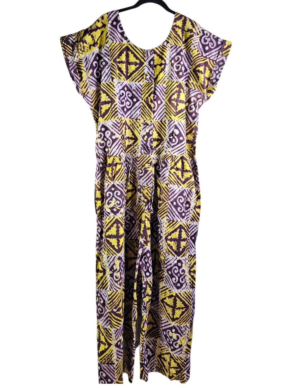 Geometric Print Wide Leg Colorful Cotton Jumpsuit In 2X